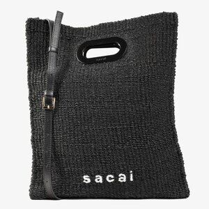 Sacai Abacá Medium Shopper Bag with Multi-Carry Calfskin Strap